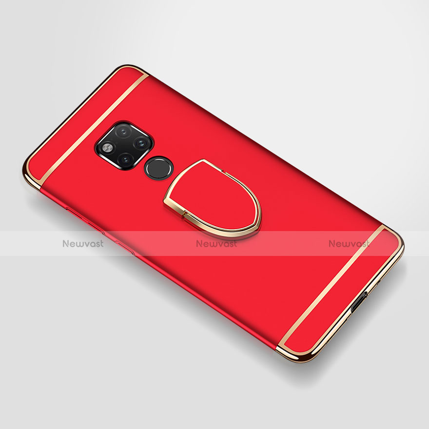 Luxury Metal Frame and Plastic Back Cover Case with Finger Ring Stand A01 for Huawei Mate 20 X Red