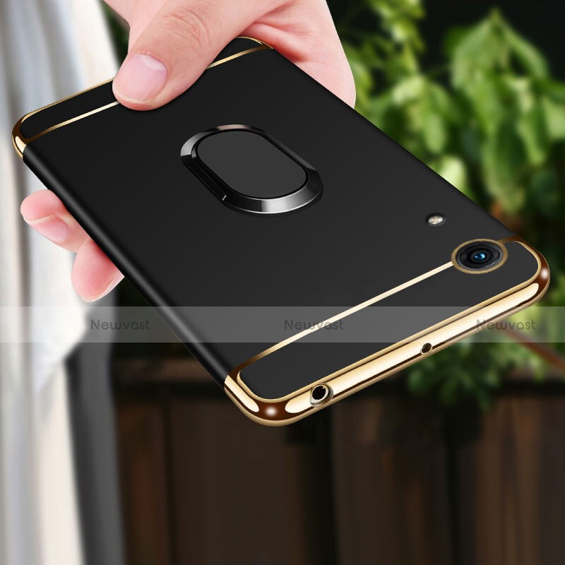 Luxury Metal Frame and Plastic Back Cover Case with Finger Ring Stand A01 for Huawei Y6 (2019)