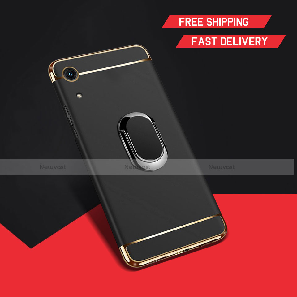 Luxury Metal Frame and Plastic Back Cover Case with Finger Ring Stand A01 for Huawei Y6 (2019) Black