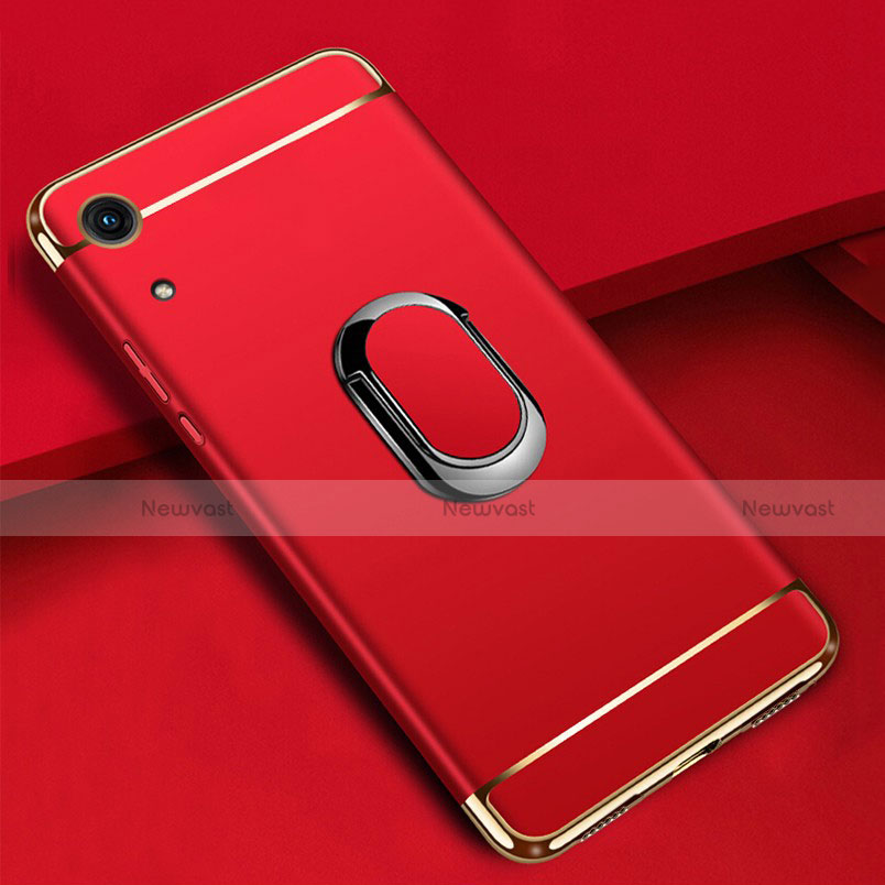 Luxury Metal Frame and Plastic Back Cover Case with Finger Ring Stand A01 for Huawei Y6 Prime (2019)