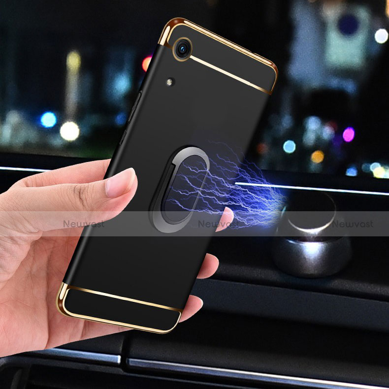 Luxury Metal Frame and Plastic Back Cover Case with Finger Ring Stand A01 for Huawei Y6 Prime (2019)