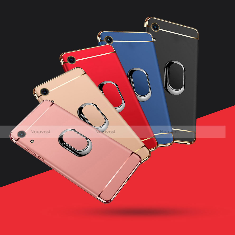 Luxury Metal Frame and Plastic Back Cover Case with Finger Ring Stand A01 for Huawei Y6 Pro (2019)