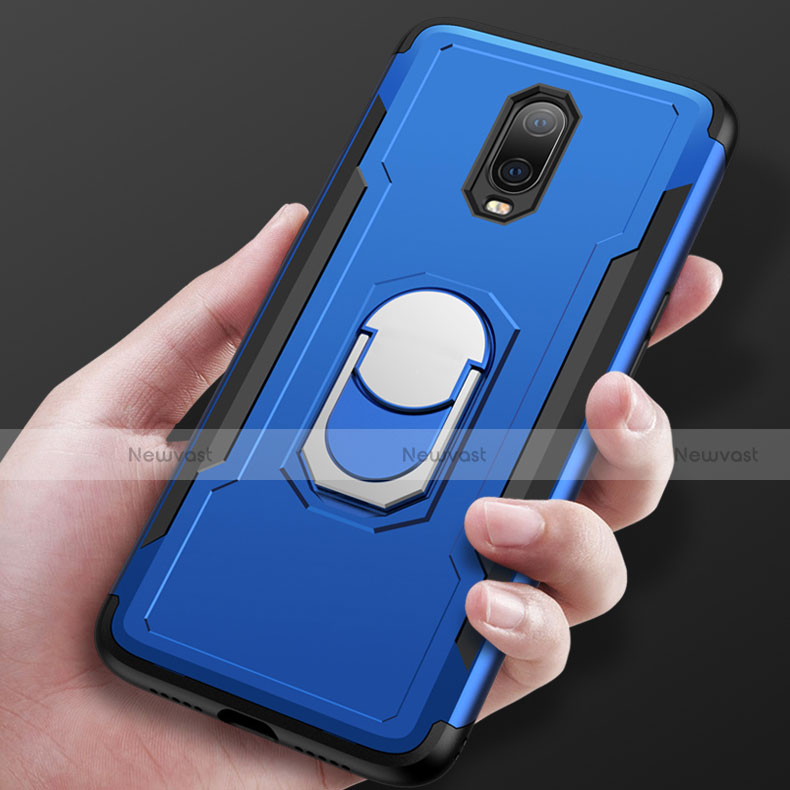 Luxury Metal Frame and Plastic Back Cover Case with Finger Ring Stand A01 for OnePlus 6T