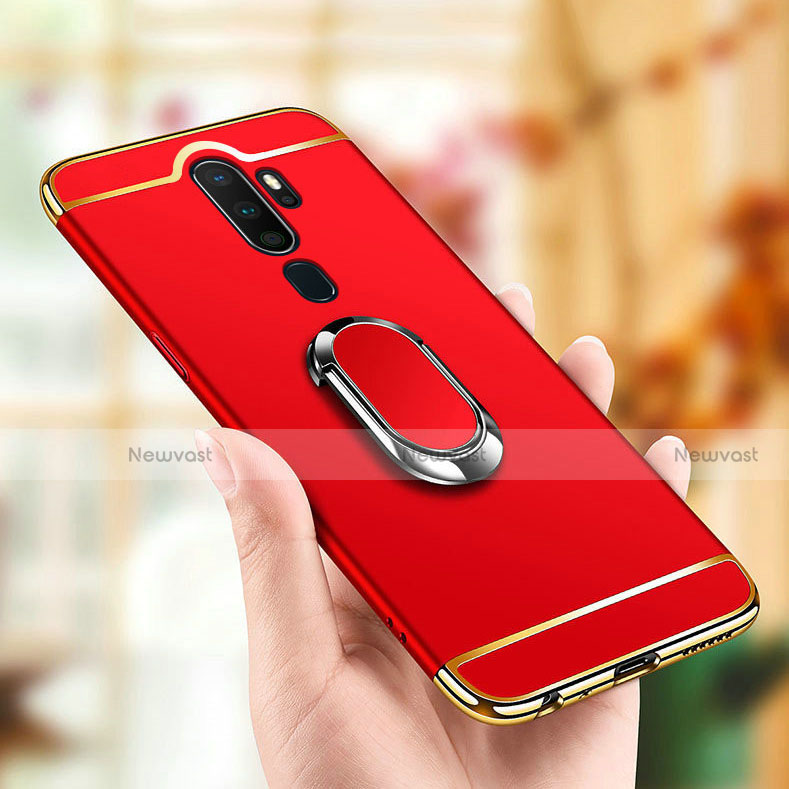 Luxury Metal Frame and Plastic Back Cover Case with Finger Ring Stand A01 for Oppo A11