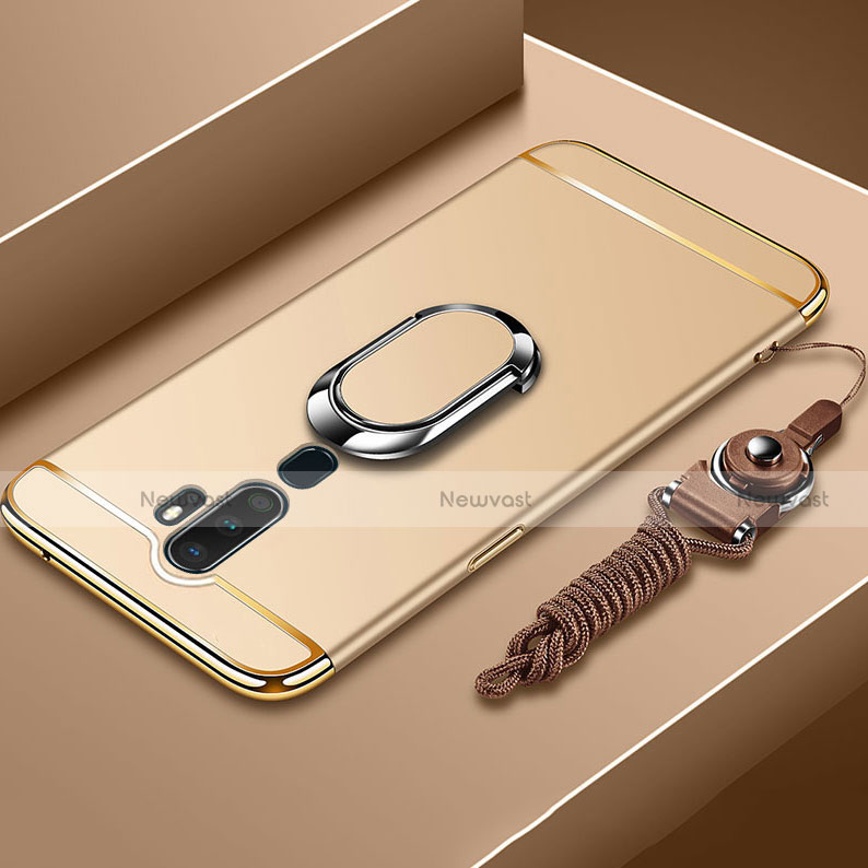Luxury Metal Frame and Plastic Back Cover Case with Finger Ring Stand A01 for Oppo A11 Gold