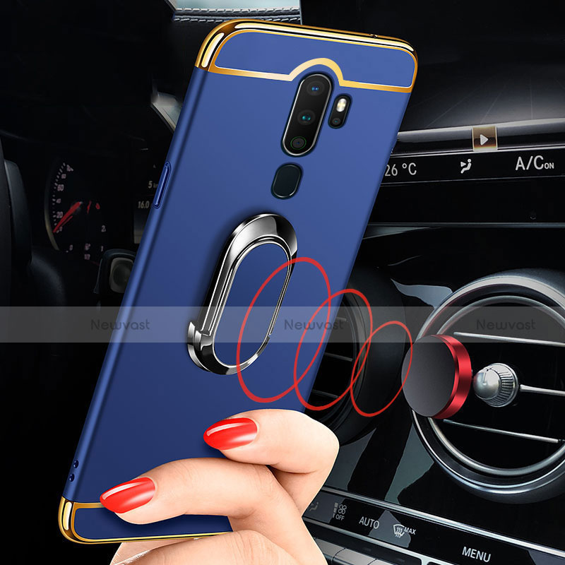 Luxury Metal Frame and Plastic Back Cover Case with Finger Ring Stand A01 for Oppo A5 (2020)