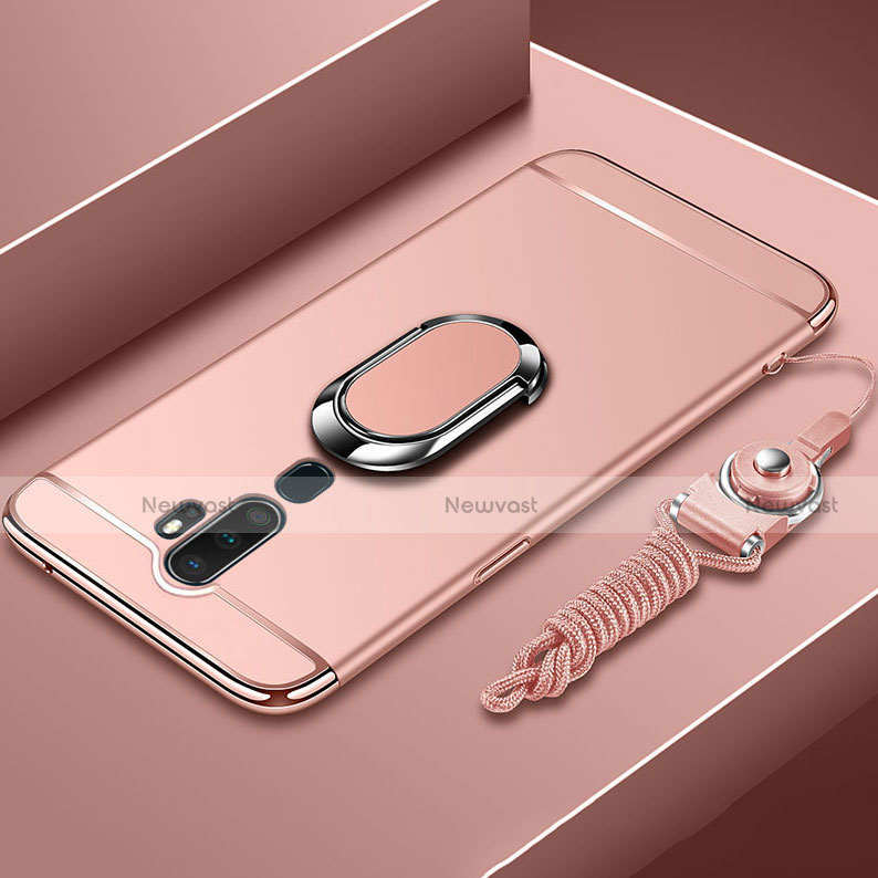 Luxury Metal Frame and Plastic Back Cover Case with Finger Ring Stand A01 for Oppo A5 (2020)