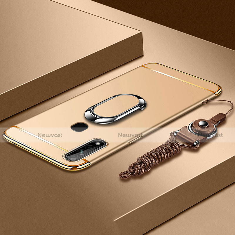Luxury Metal Frame and Plastic Back Cover Case with Finger Ring Stand A01 for Oppo A8 Gold