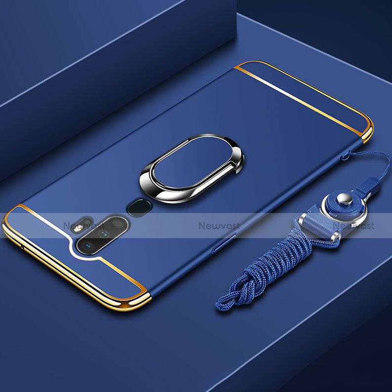 Luxury Metal Frame and Plastic Back Cover Case with Finger Ring Stand A01 for Oppo A9 (2020)