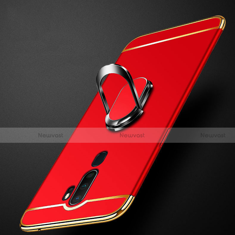 Luxury Metal Frame and Plastic Back Cover Case with Finger Ring Stand A01 for Oppo A9 (2020)