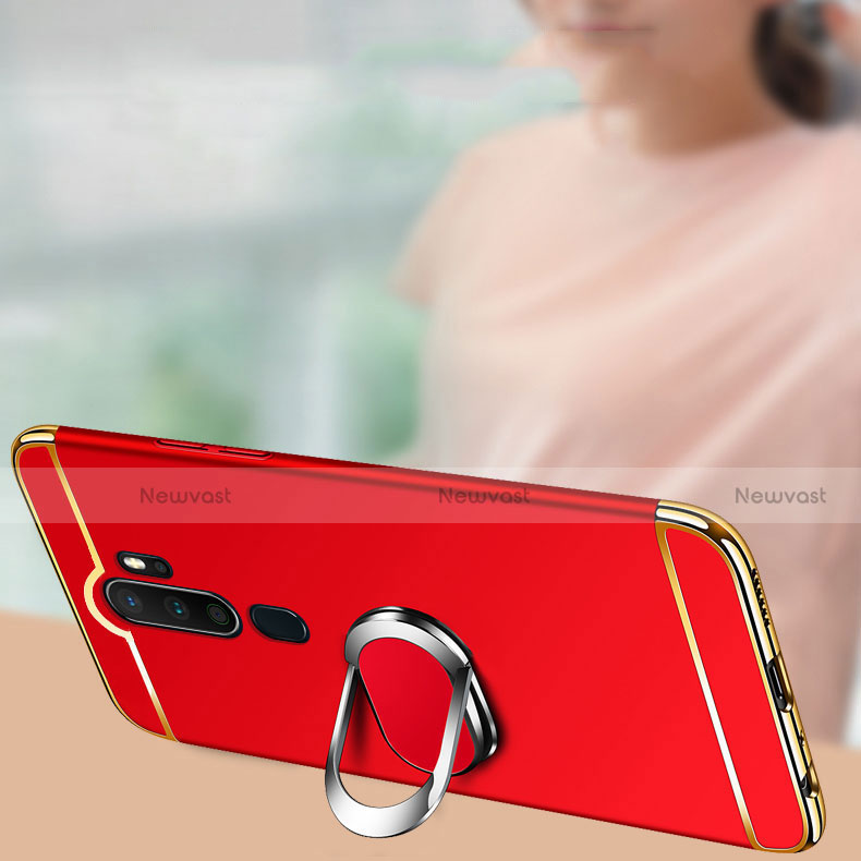 Luxury Metal Frame and Plastic Back Cover Case with Finger Ring Stand A01 for Oppo A9 (2020)