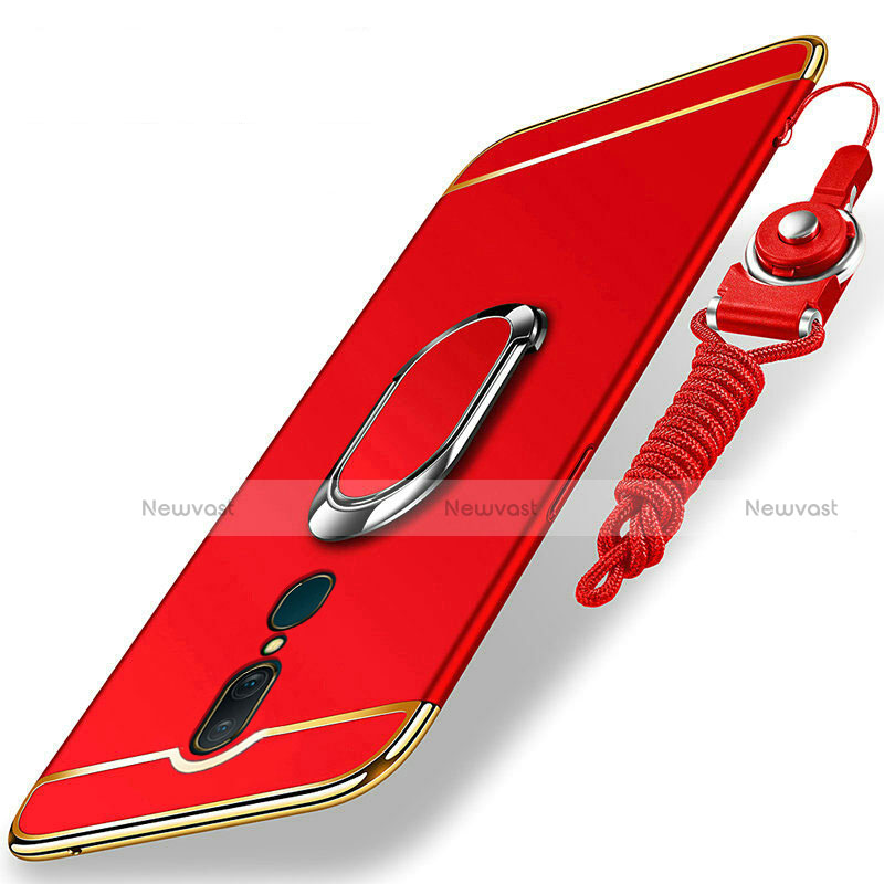 Luxury Metal Frame and Plastic Back Cover Case with Finger Ring Stand A01 for Oppo A9X Red
