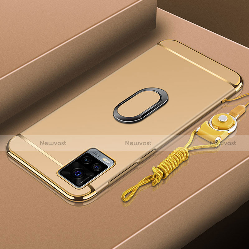 Luxury Metal Frame and Plastic Back Cover Case with Finger Ring Stand A01 for Vivo V20 Pro 5G
