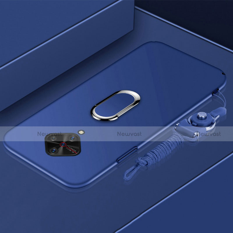Luxury Metal Frame and Plastic Back Cover Case with Finger Ring Stand A01 for Vivo X50 Lite