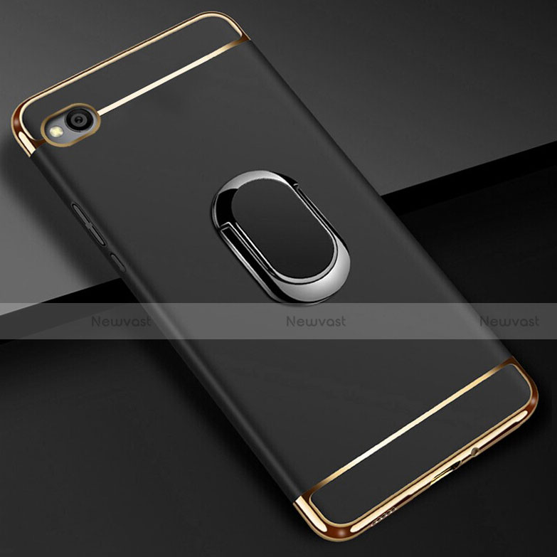 Luxury Metal Frame and Plastic Back Cover Case with Finger Ring Stand A01 for Xiaomi Redmi Go Black