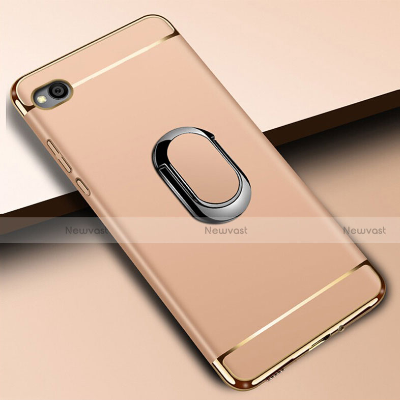 Luxury Metal Frame and Plastic Back Cover Case with Finger Ring Stand A01 for Xiaomi Redmi Go Gold