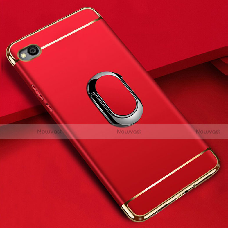 Luxury Metal Frame and Plastic Back Cover Case with Finger Ring Stand A01 for Xiaomi Redmi Go Red
