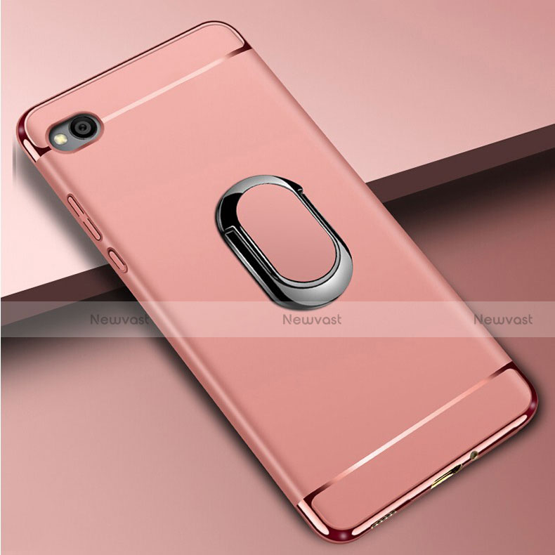 Luxury Metal Frame and Plastic Back Cover Case with Finger Ring Stand A01 for Xiaomi Redmi Go Rose Gold