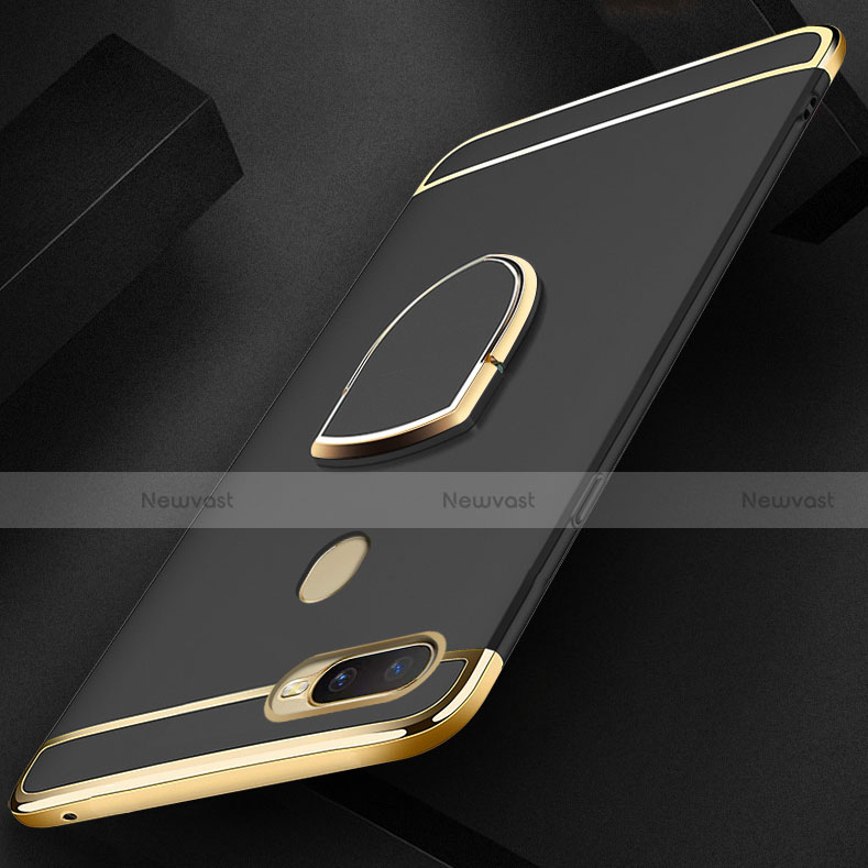 Luxury Metal Frame and Plastic Back Cover Case with Finger Ring Stand A02 for Oppo A7