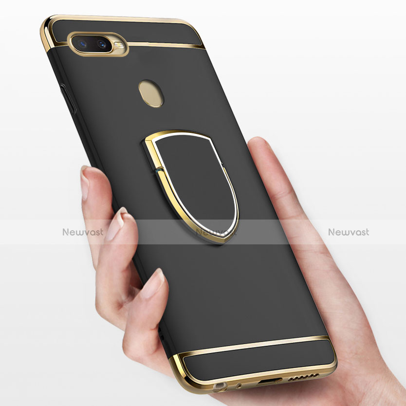 Luxury Metal Frame and Plastic Back Cover Case with Finger Ring Stand A02 for Oppo A7