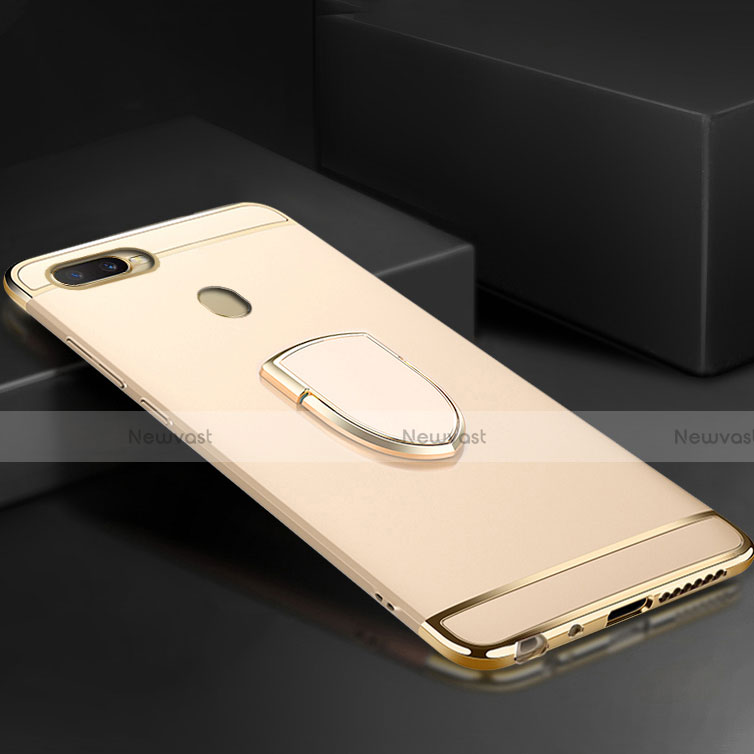 Luxury Metal Frame and Plastic Back Cover Case with Finger Ring Stand A02 for Oppo AX7 Gold