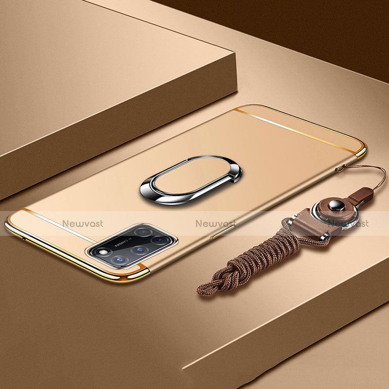 Luxury Metal Frame and Plastic Back Cover Case with Finger Ring Stand and Lanyard for Oppo A92