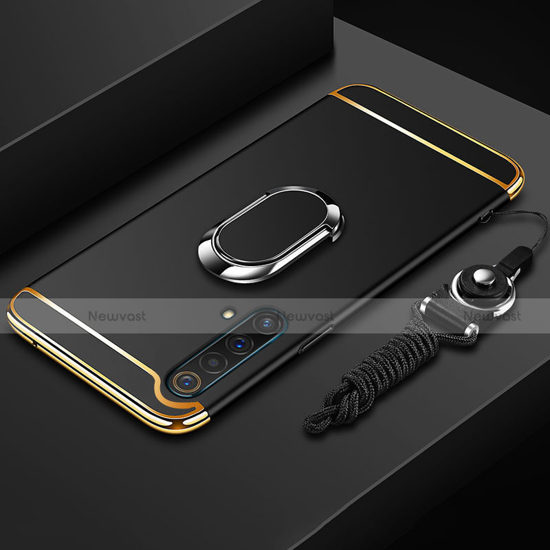 Luxury Metal Frame and Plastic Back Cover Case with Finger Ring Stand and Lanyard for Realme X3 SuperZoom