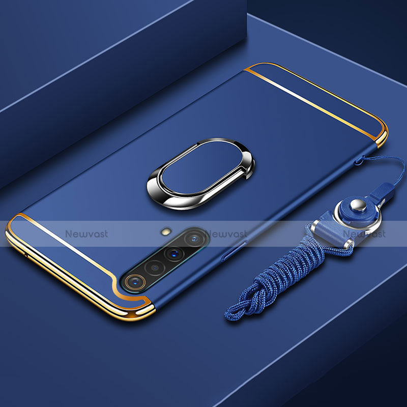 Luxury Metal Frame and Plastic Back Cover Case with Finger Ring Stand and Lanyard for Realme X50m 5G