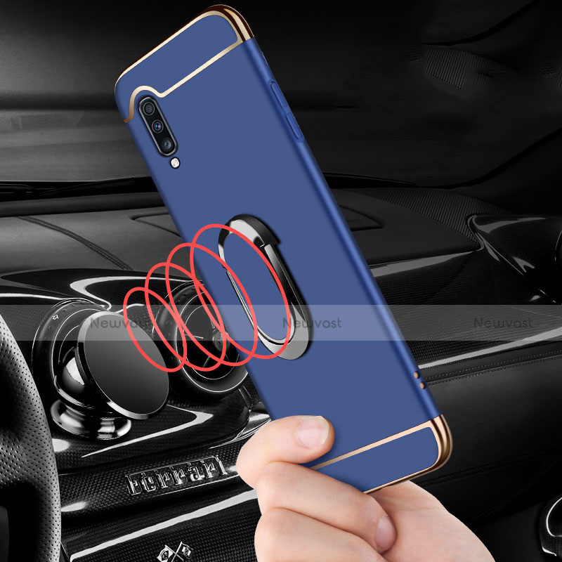 Luxury Metal Frame and Plastic Back Cover Case with Finger Ring Stand and Lanyard for Samsung Galaxy A70