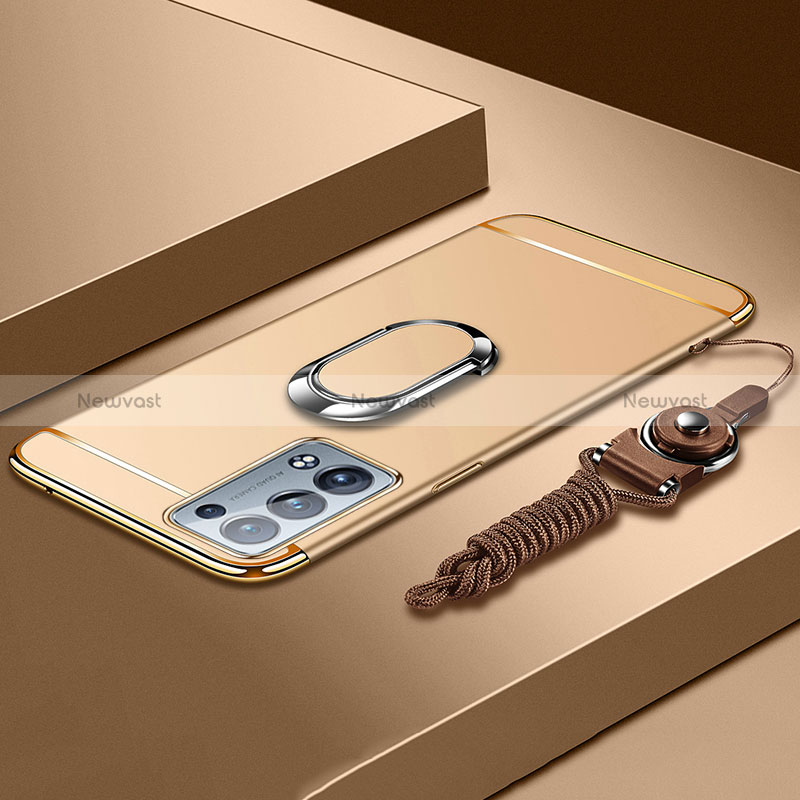 Luxury Metal Frame and Plastic Back Cover Case with Finger Ring Stand for Oppo Reno6 Pro 5G