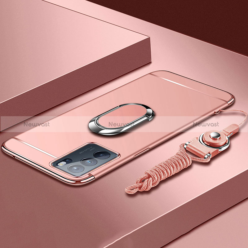 Luxury Metal Frame and Plastic Back Cover Case with Finger Ring Stand for Oppo Reno6 Pro 5G India