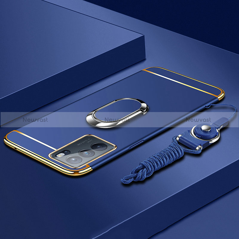 Luxury Metal Frame and Plastic Back Cover Case with Finger Ring Stand for Oppo Reno6 Pro 5G India