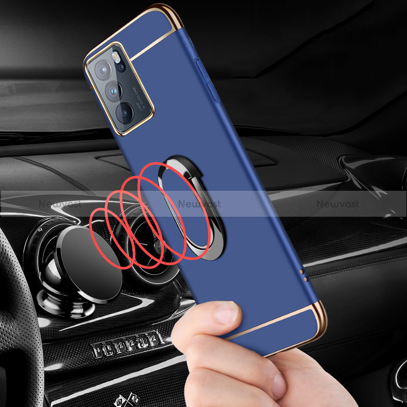 Luxury Metal Frame and Plastic Back Cover Case with Finger Ring Stand for Oppo Reno6 Pro 5G India