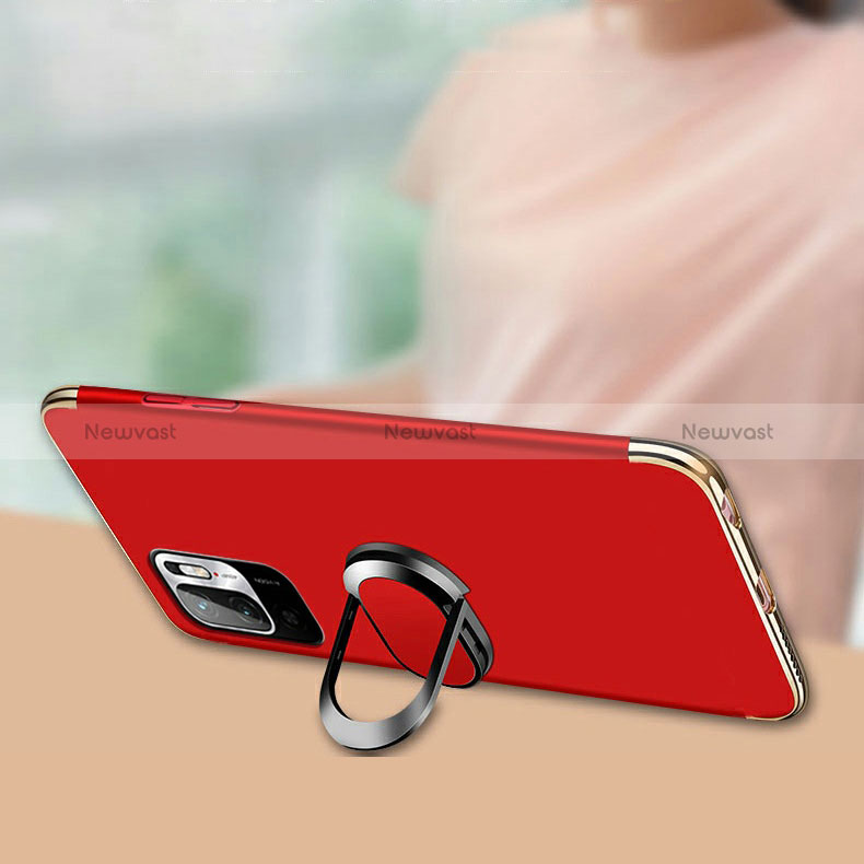 Luxury Metal Frame and Plastic Back Cover Case with Finger Ring Stand for Xiaomi Redmi Note 11 SE 5G