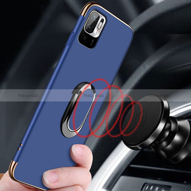 Luxury Metal Frame and Plastic Back Cover Case with Finger Ring Stand for Xiaomi Redmi Note 11 SE 5G