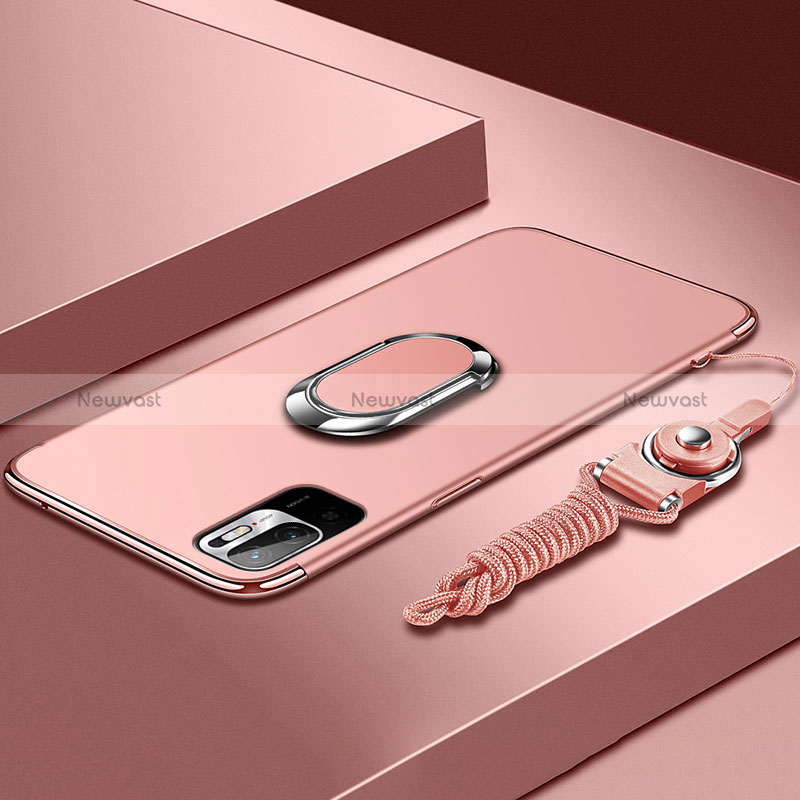 Luxury Metal Frame and Plastic Back Cover Case with Finger Ring Stand for Xiaomi Redmi Note 11 SE 5G