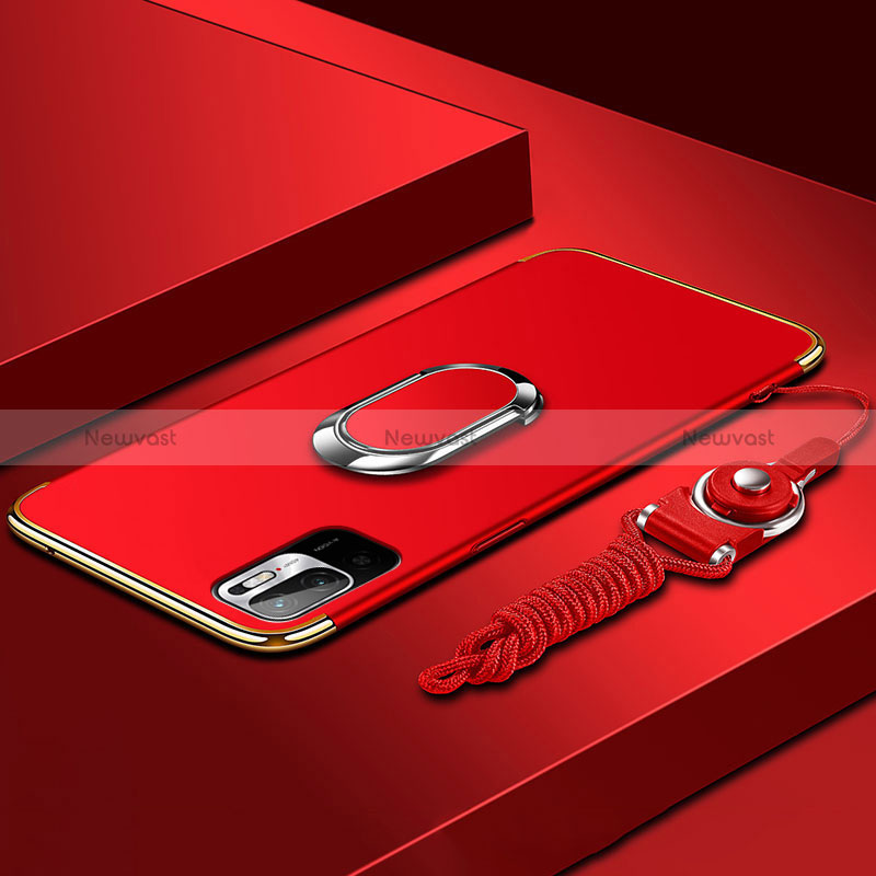 Luxury Metal Frame and Plastic Back Cover Case with Finger Ring Stand for Xiaomi Redmi Note 11 SE 5G