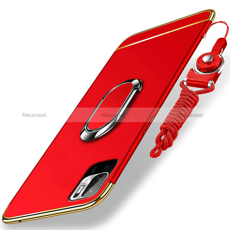 Luxury Metal Frame and Plastic Back Cover Case with Finger Ring Stand for Xiaomi Redmi Note 11 SE 5G