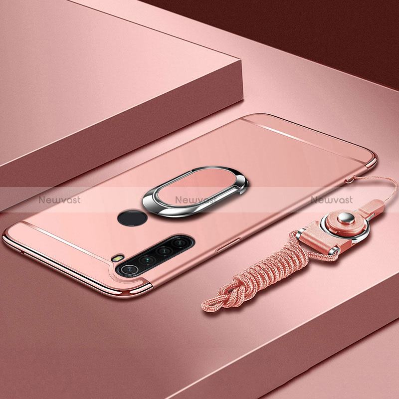 Luxury Metal Frame and Plastic Back Cover Case with Finger Ring Stand K01 for Xiaomi Redmi Note 8 (2021)