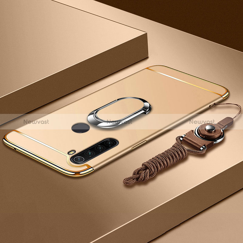 Luxury Metal Frame and Plastic Back Cover Case with Finger Ring Stand K01 for Xiaomi Redmi Note 8 (2021)