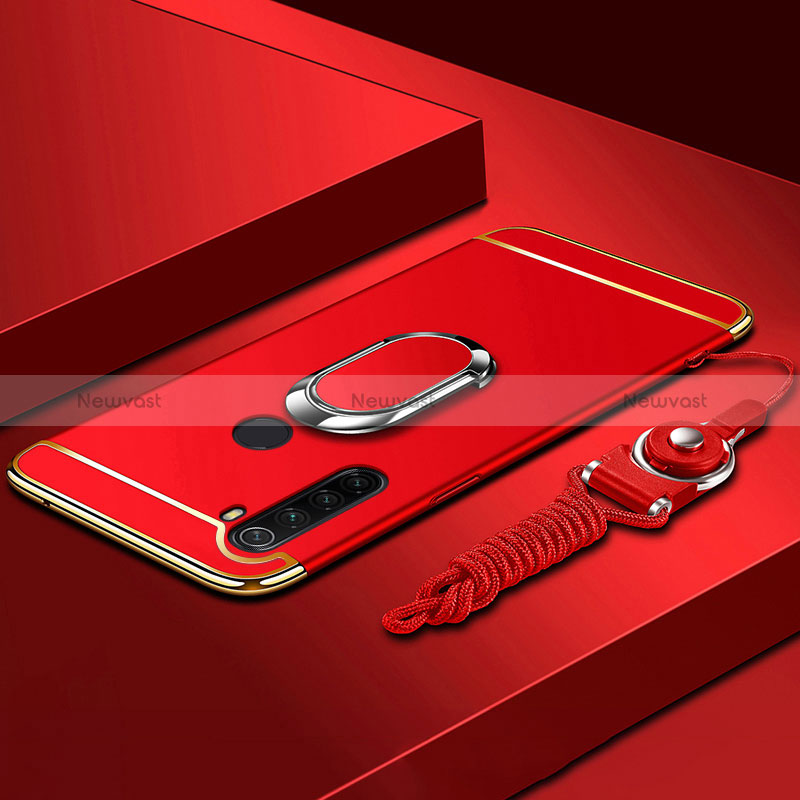 Luxury Metal Frame and Plastic Back Cover Case with Finger Ring Stand K01 for Xiaomi Redmi Note 8 (2021)