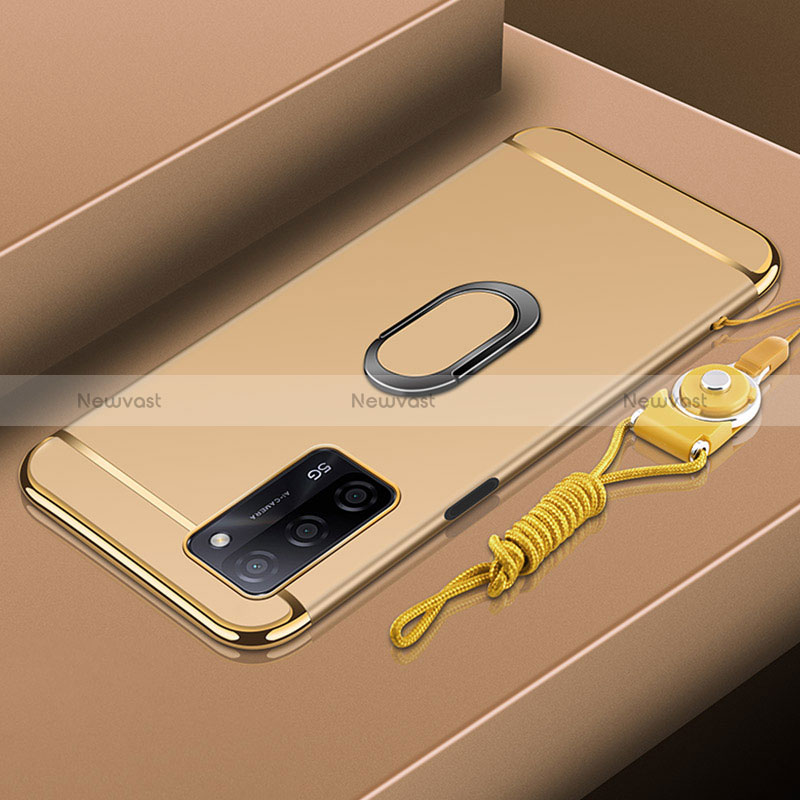 Luxury Metal Frame and Plastic Back Cover Case with Finger Ring Stand P01 for Oppo A53s 5G