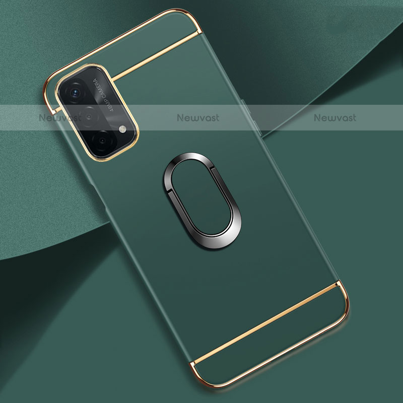 Luxury Metal Frame and Plastic Back Cover Case with Finger Ring Stand P02 for OnePlus Nord N200 5G Midnight Green