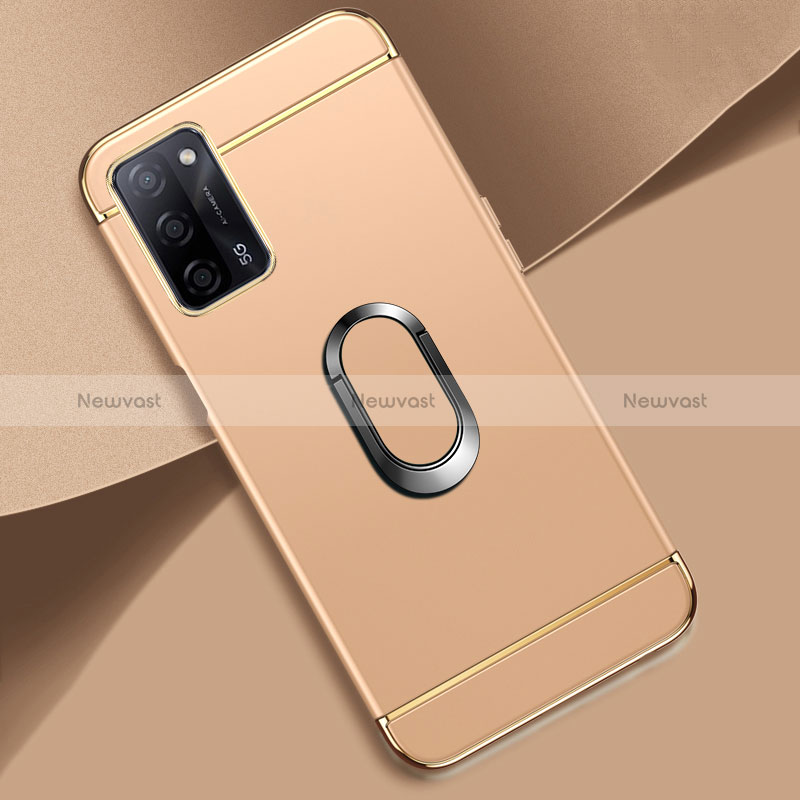 Luxury Metal Frame and Plastic Back Cover Case with Finger Ring Stand P02 for Oppo A53s 5G
