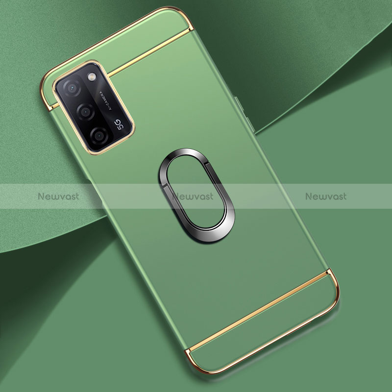 Luxury Metal Frame and Plastic Back Cover Case with Finger Ring Stand P02 for Oppo A53s 5G