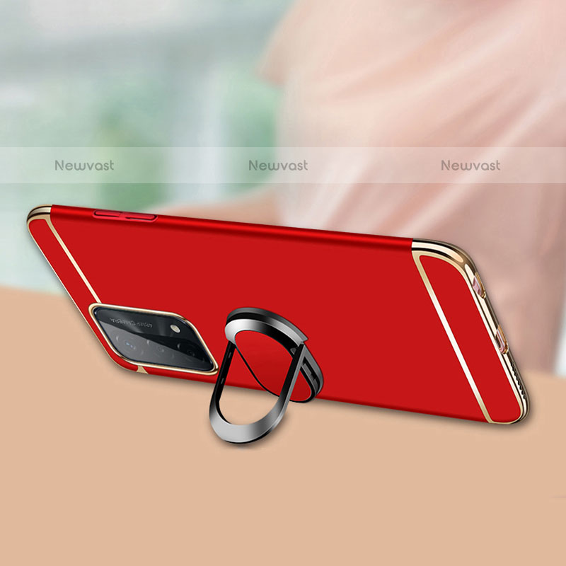 Luxury Metal Frame and Plastic Back Cover Case with Finger Ring Stand P03 for OnePlus Nord N200 5G