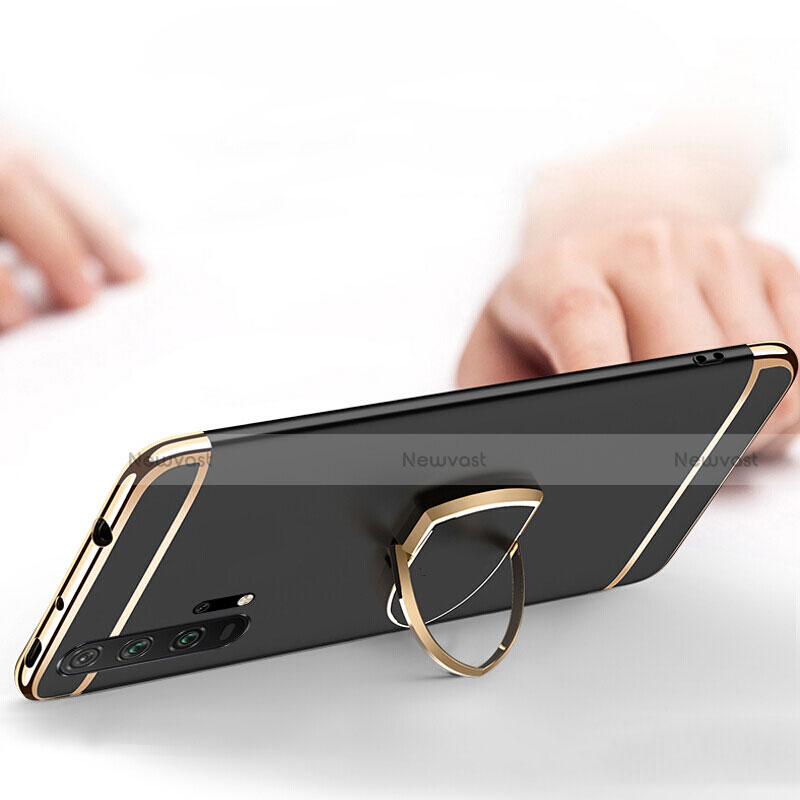 Luxury Metal Frame and Plastic Back Cover Case with Finger Ring Stand T01 for Huawei Honor 20 Pro