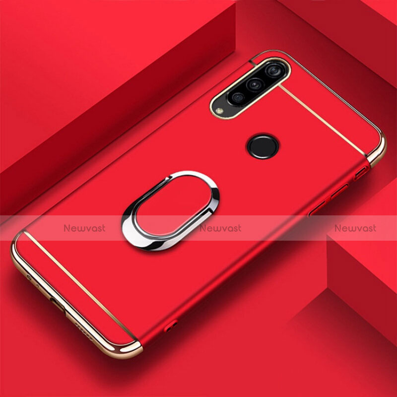 Luxury Metal Frame and Plastic Back Cover Case with Finger Ring Stand T01 for Huawei Honor 20E Red