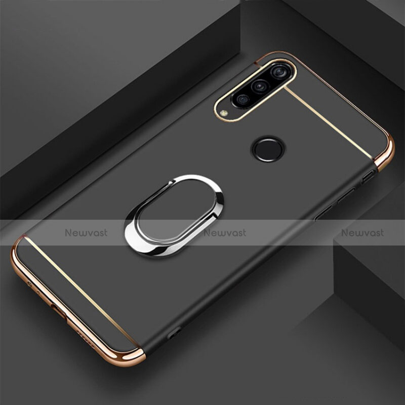 Luxury Metal Frame and Plastic Back Cover Case with Finger Ring Stand T01 for Huawei Honor 20i Black