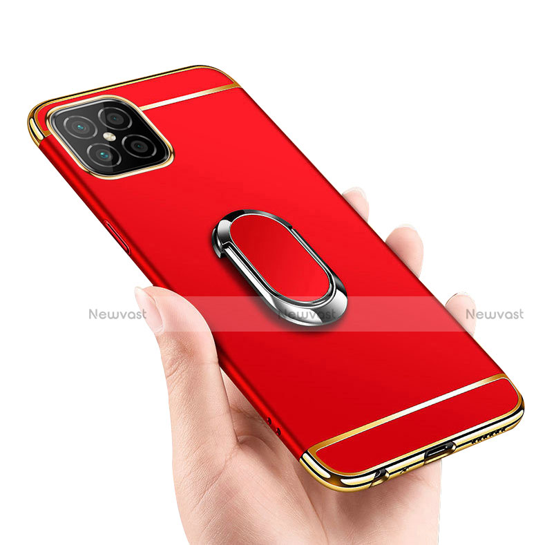 Luxury Metal Frame and Plastic Back Cover Case with Finger Ring Stand T01 for Huawei Nova 8 SE 5G